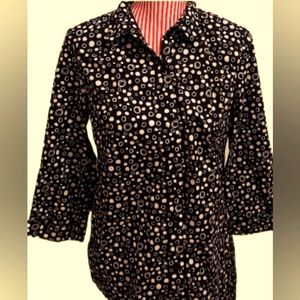 New Directions Button Down Blouse Black W/White Dots! Criss-Cross Back! Small